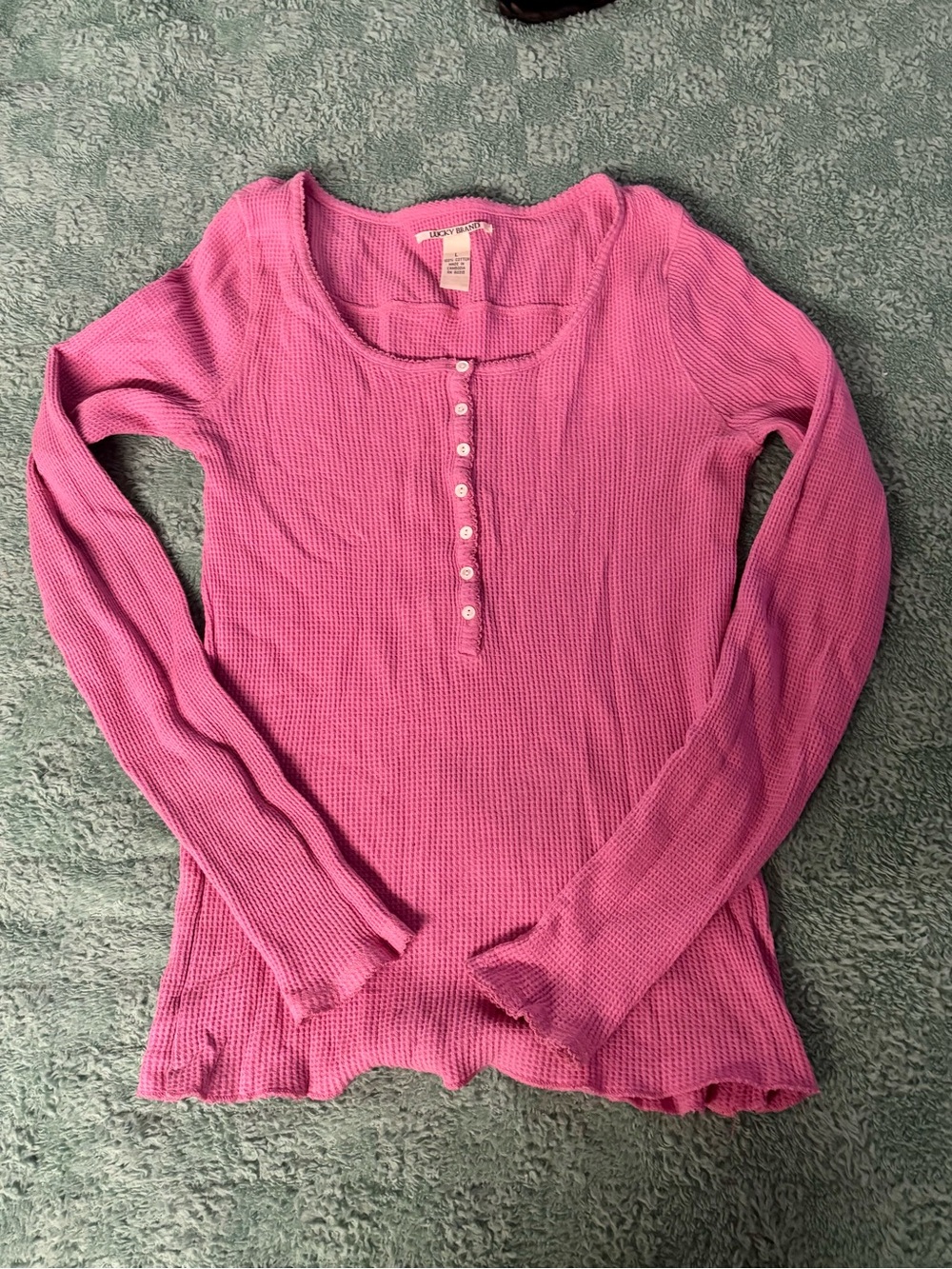 Lucky Brand Pink Long-Sleeve Waffle Henley